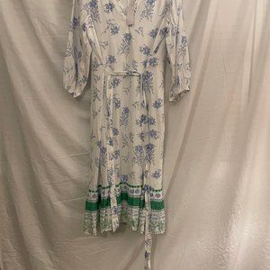 ANN TAYLOR Tie Waist V Neck Midi Floral Dress